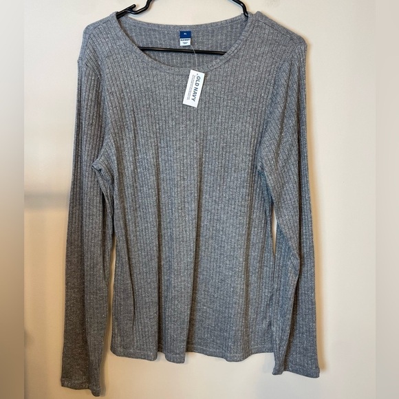 Old Navy Sweaters - Old Navy | Women's Silver Gray Shimmer Round Neck Stretch Ribbed Long Sleeve Top